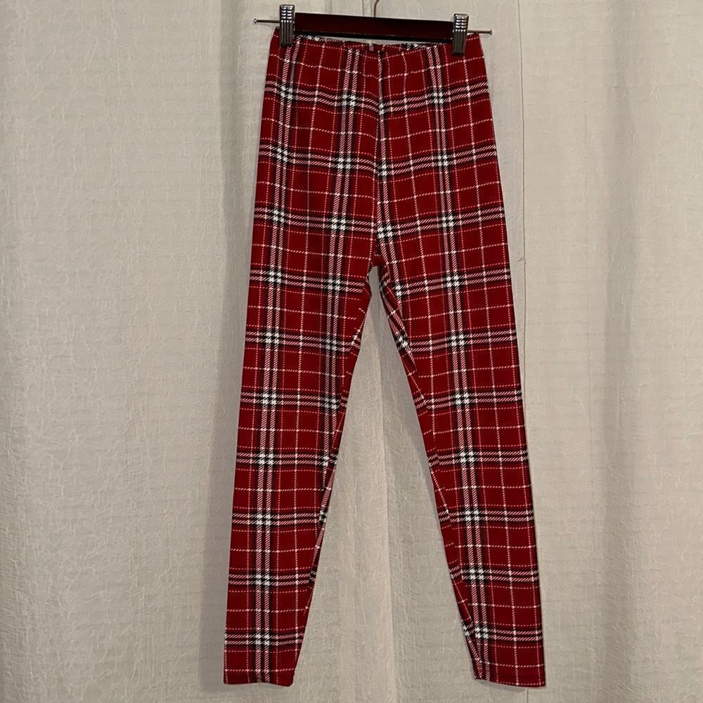 SHEIN 10 Red Black White Plaid Leggings